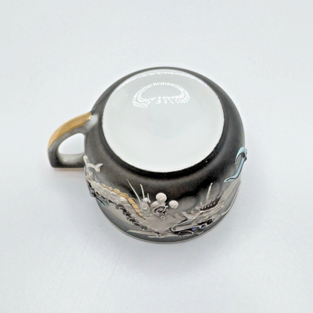 Vintage Geisha Lithophane Dragonware Small Teacup & Saucer Moriage Black Japan - Picture 8 of 16